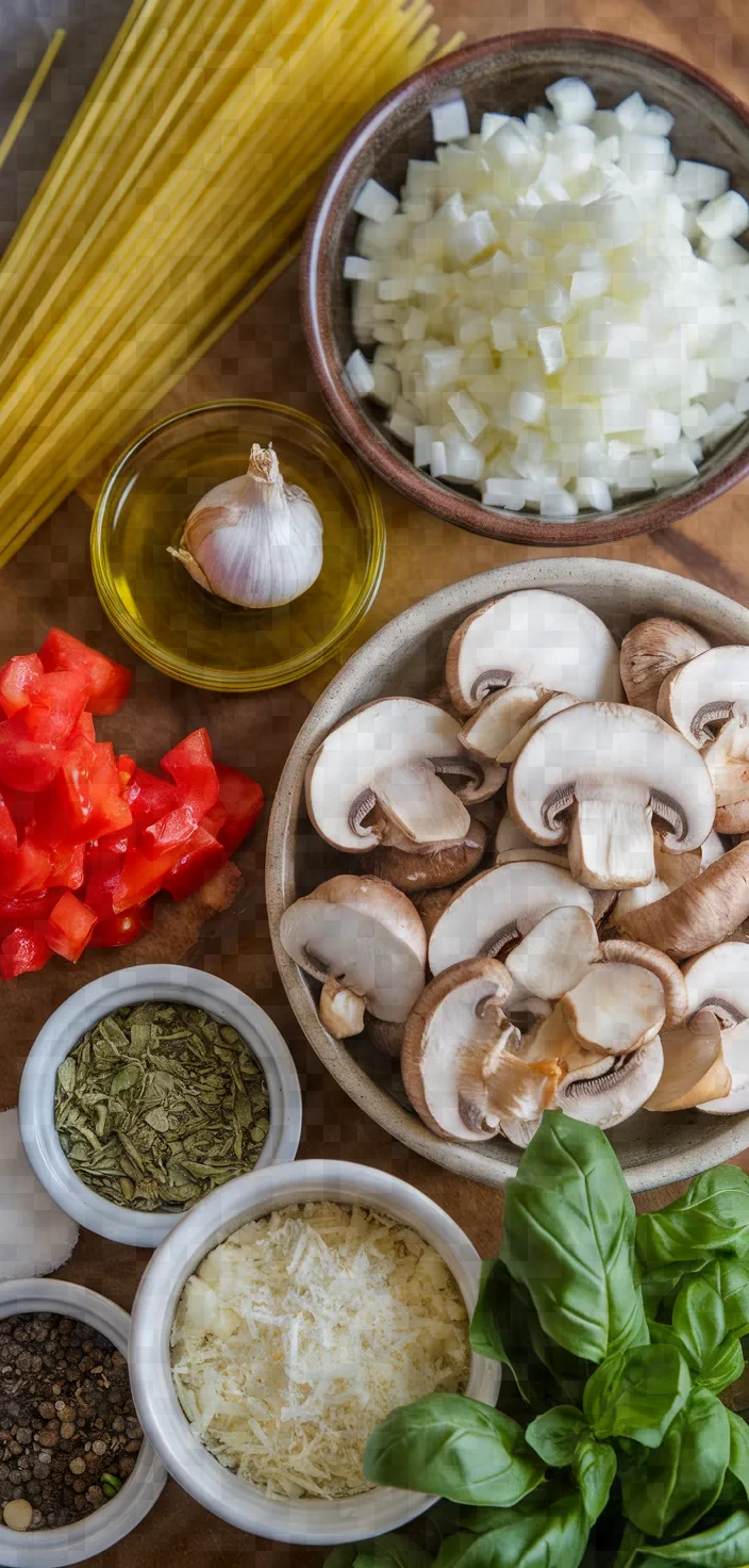 Ingredients photo for Tomato Mushroom Spaghetti Recipe