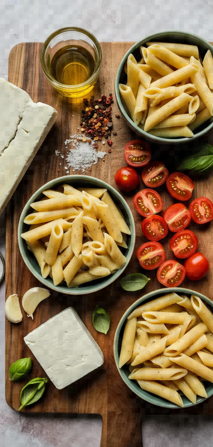 Ingredients photo for Baked Feta Pasta Viral Tiktok Pasta Recipe