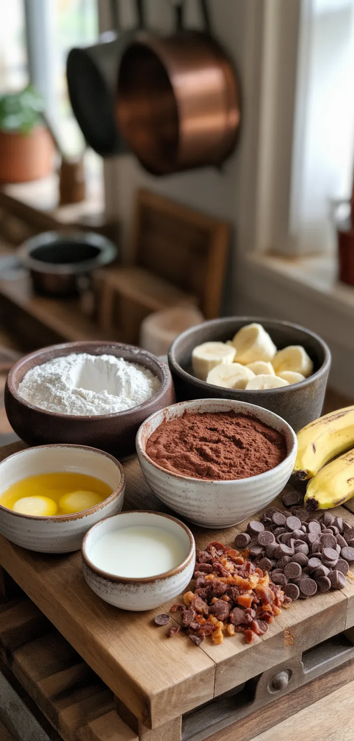 Ingredients photo for One Bowl Double Chocolate Banana Bread Recipe