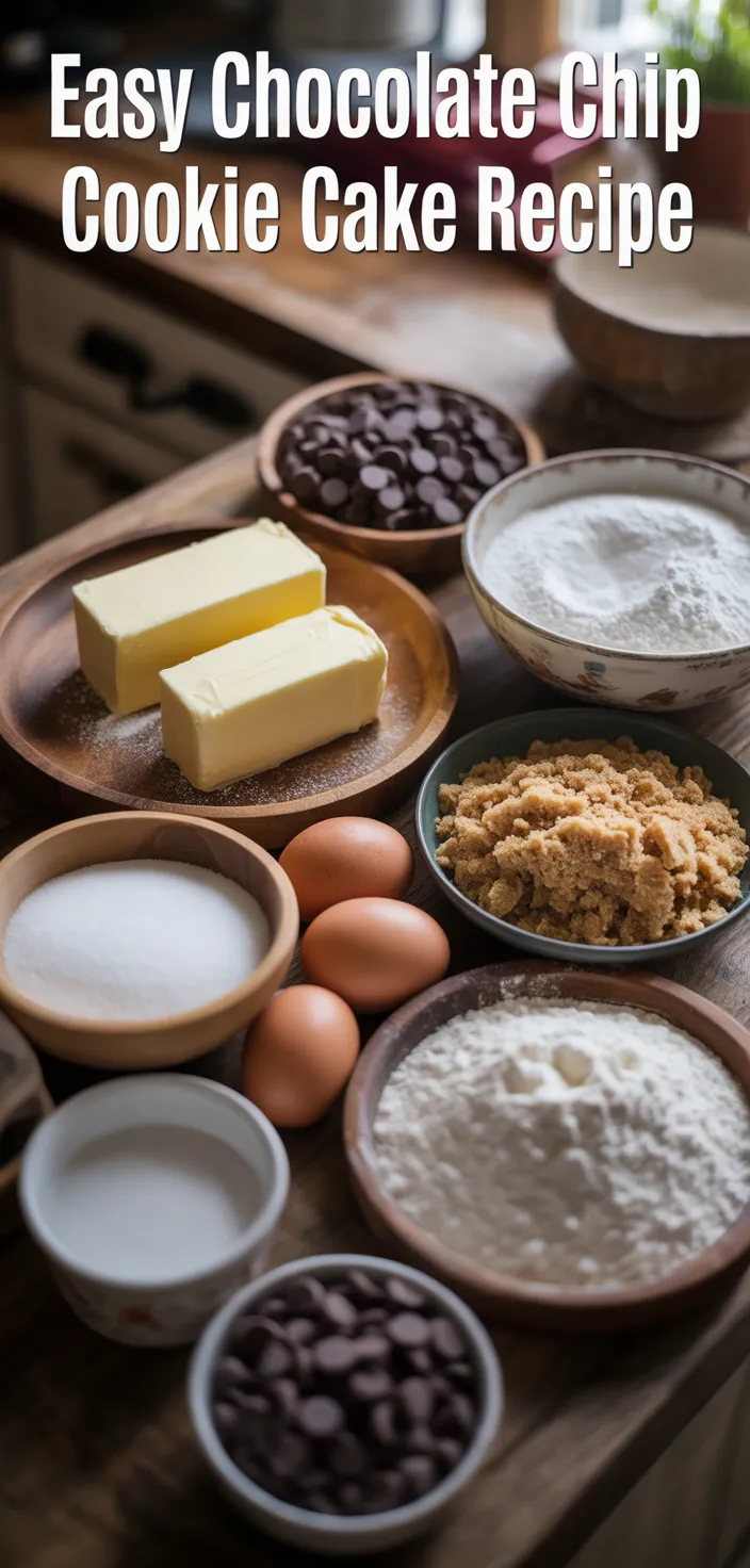 Ingredients photo for EASY CHOCOLATE CHIP COOKIE CAKE RECIPE Recipe