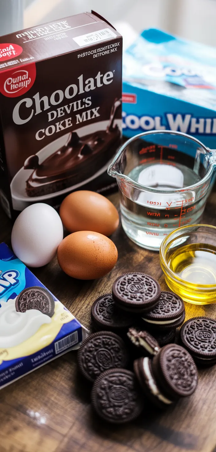 Ingredients photo for Oreo Cookie Pudding Poke Cake Recipe
