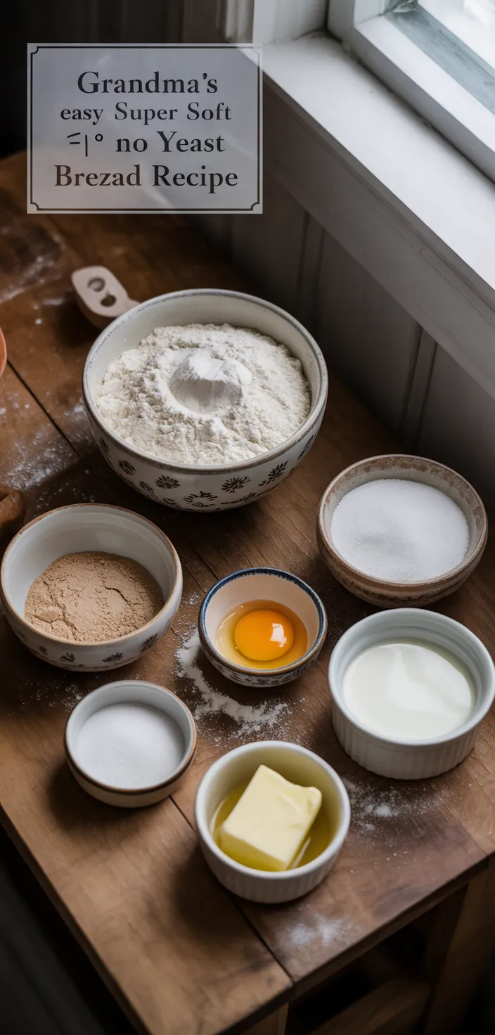Ingredients photo for Grandma's Easy Super Soft No Yeast Bread Recipe