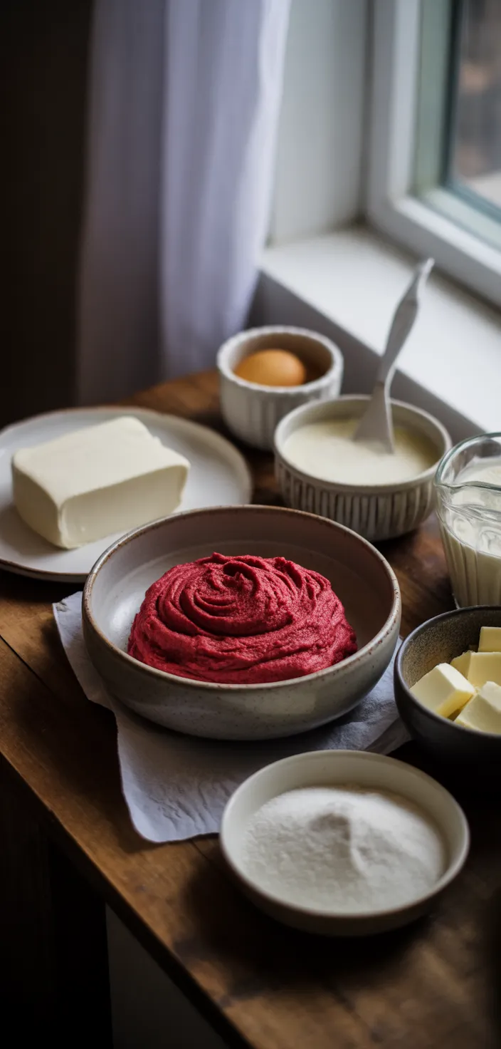 Ingredients photo for Red Velvet Cheesecake Cupcakes Recipe