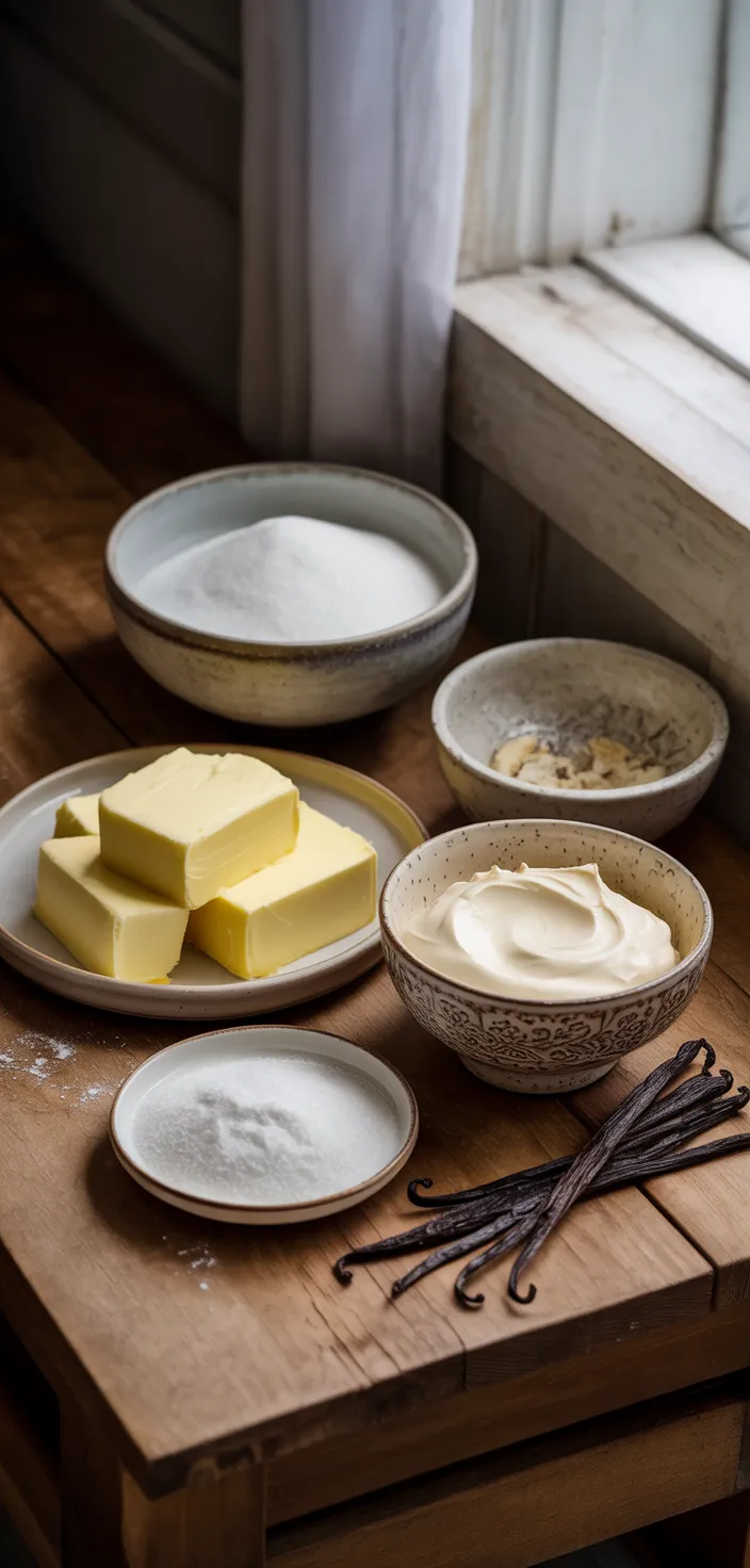 Ingredients photo for Vanilla Pound Cake & Vanilla Bean Frosting Recipe