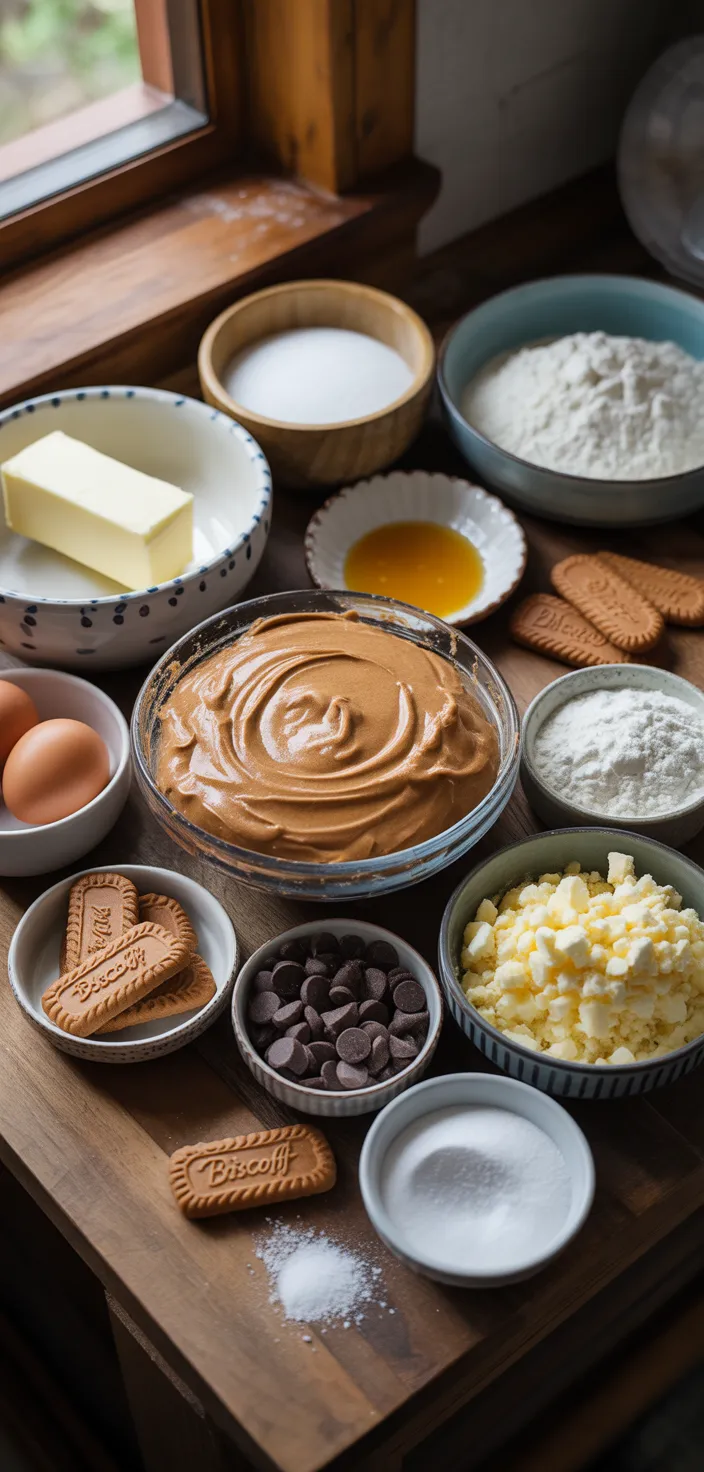 Ingredients photo for Biscoff Cookie Butter White Chocolate Chip Cookies Recipe