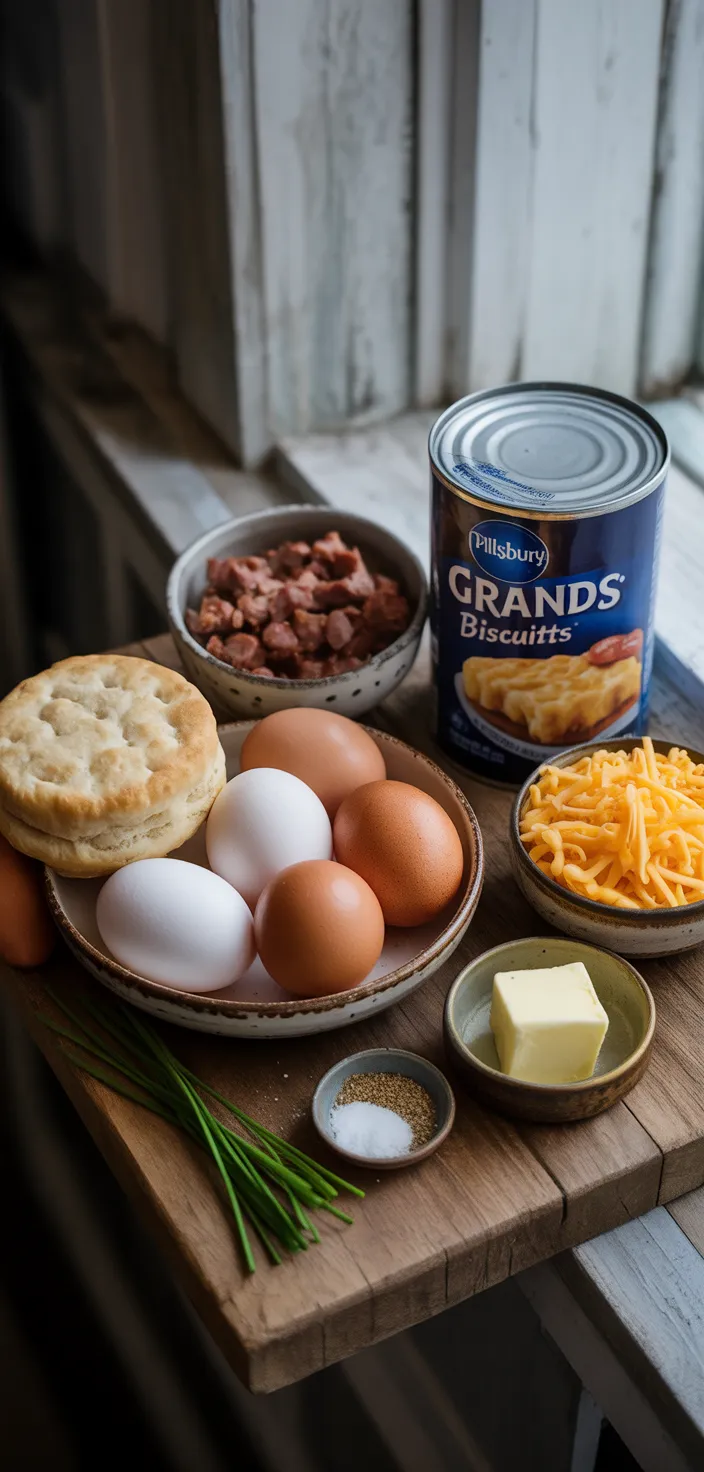 Ingredients photo for Breakfast Stuffed Pillsbury Biscuits Recipe