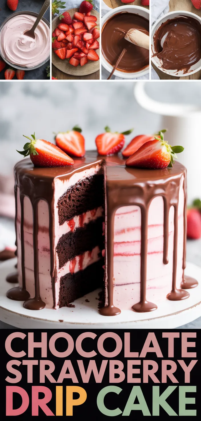 A photo of Chocolate Covered Strawberry Drip Cake Recipe
