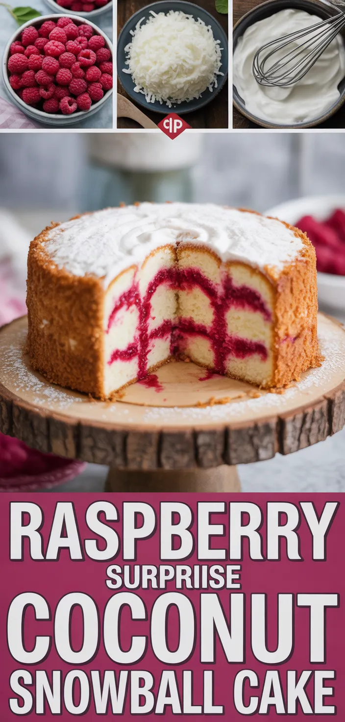 A photo of Raspberry Surprise Coconut Snowball Cake Recipe