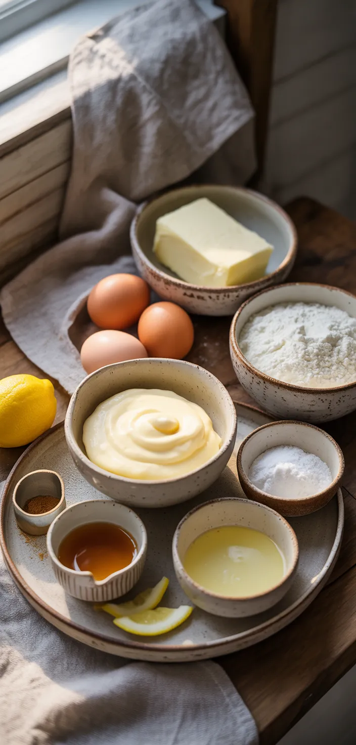 Ingredients photo for Dad's Sour Cream Pound Cake With Lemon Glaze Recipe