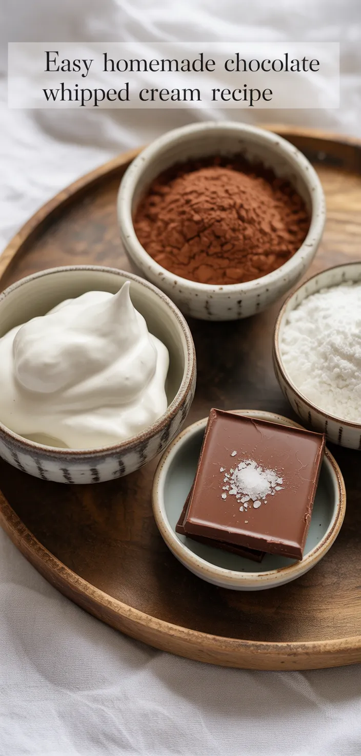 Ingredients photo for Easy Homemade Chocolate Whipped Cream Recipe