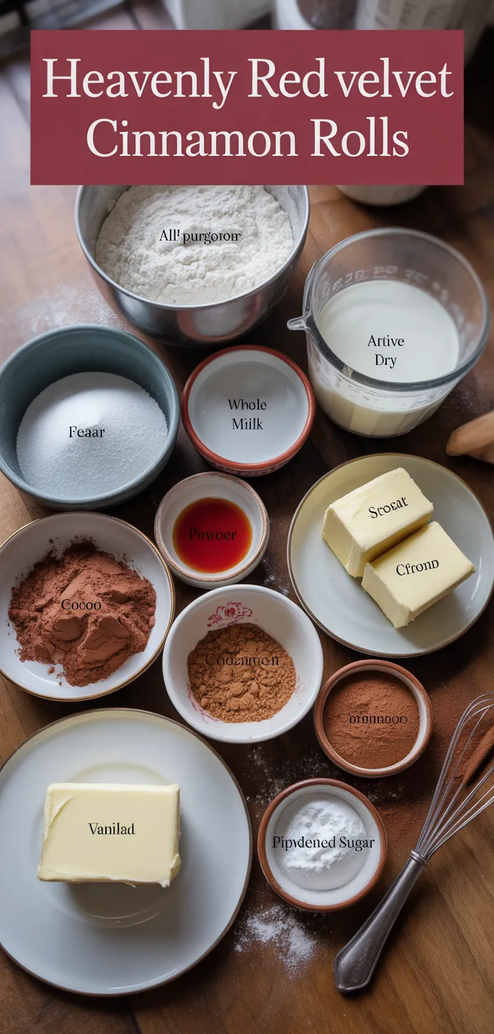 Ingredients photo for Heavenly Red Velvet Cinnamon Rolls Recipe