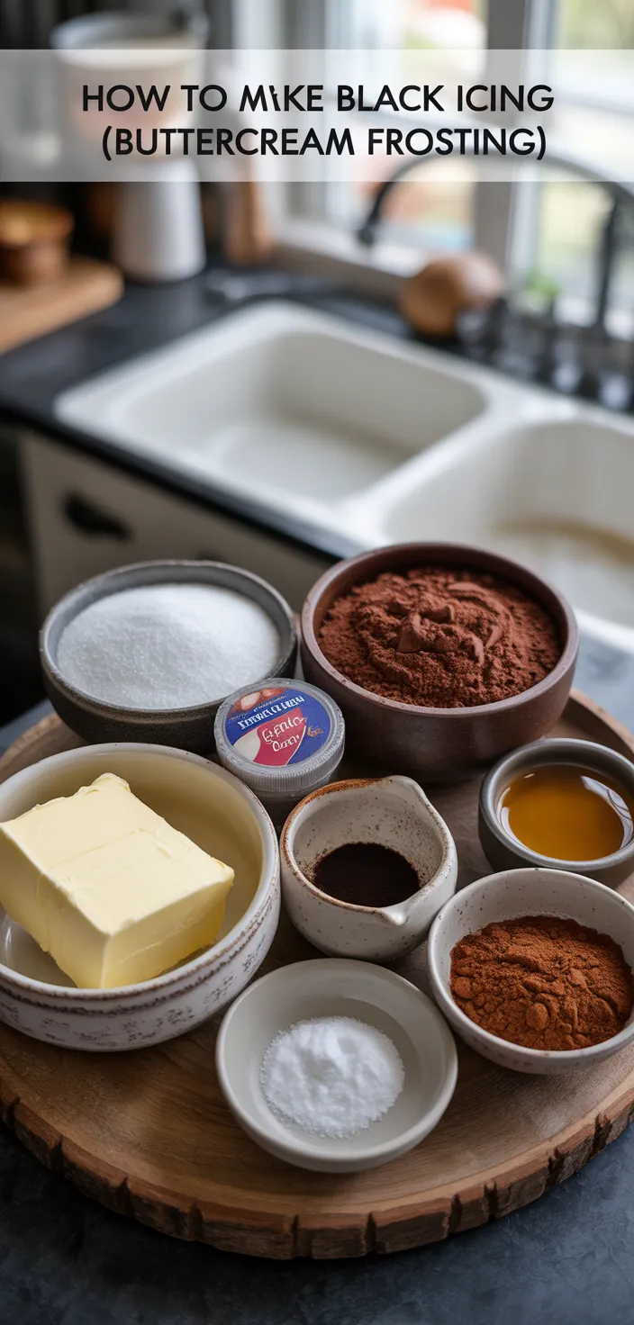 Ingredients photo for How To Make Black Icing {Buttercream Frosting} Recipe