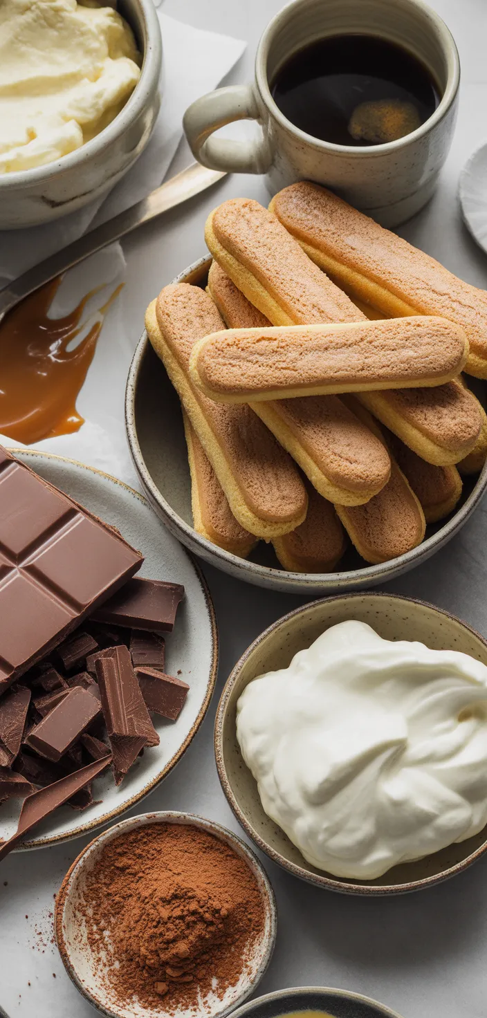 Ingredients photo for Millionaire's Tiramisu (Chocolate Salted Caramel!) Recipe