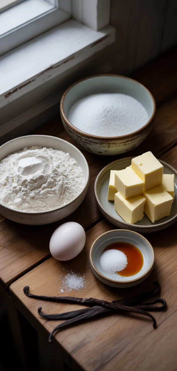 Ingredients photo for Pâte Sucrée Basics (Sweet Shortcrust Pastry) Recipe
