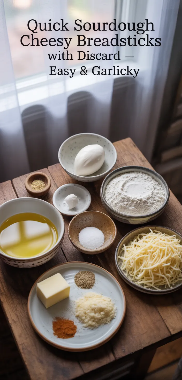 Ingredients photo for Quick Sourdough Cheesy Breadsticks With Discard – Easy & Garlicky Recipe