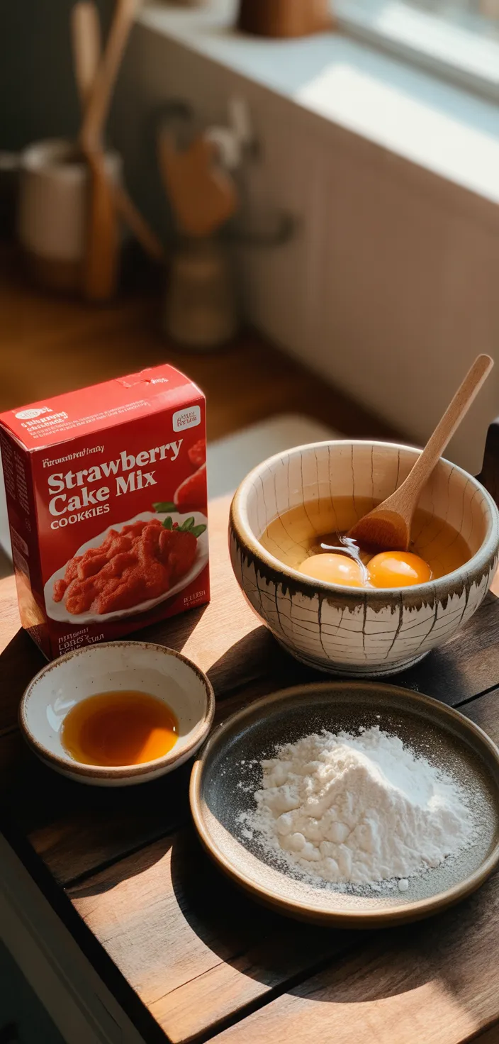 Ingredients photo for Strawberry Cake Mix Cookies Recipe