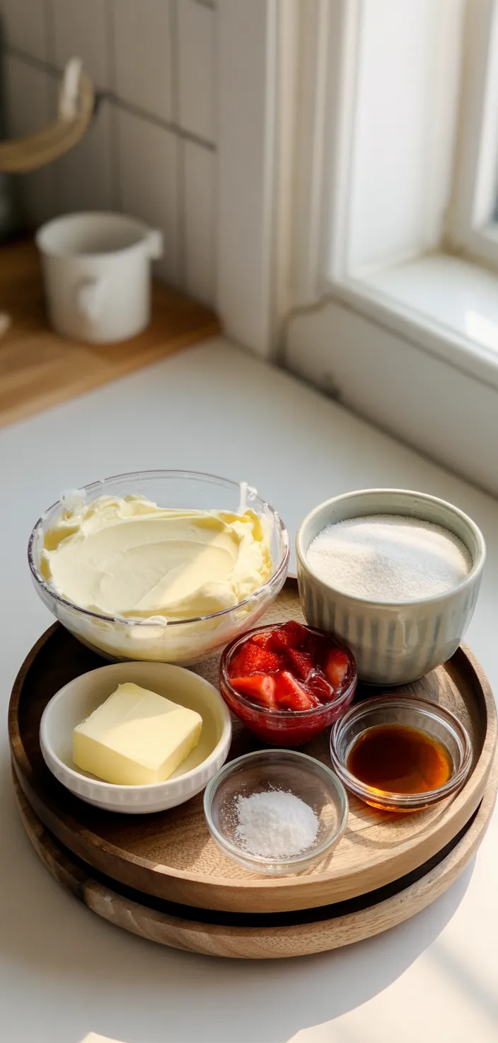 Ingredients photo for Strawberry Cream Cheese Frosting Dessert For Two Recipe