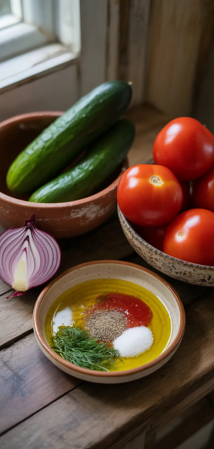 Ingredients photo for This Marinated Cucumber Tomato And Onion Salad Is The Ultimate Summer Dish Recipe