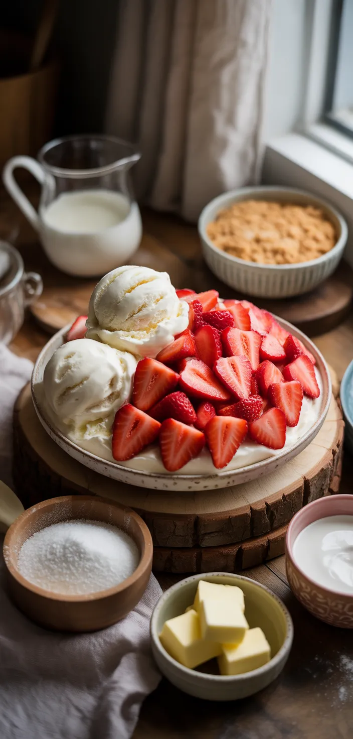 Ingredients photo for This Strawberry Shortcake Ice Cream Cake Is Inspired By Your Favorite Childhood Treat Recipe