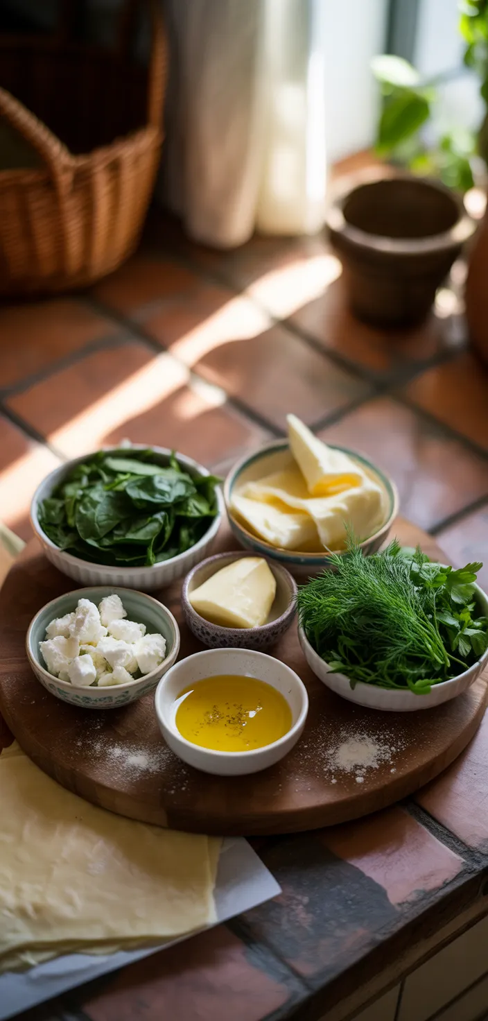 Ingredients photo for Authentic Greek Spanakopita – Spinach And Feta Pie Recipe