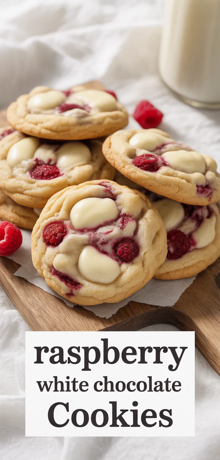 A photo of Bakery Style Raspberry White Chocolate Cookies Recipe