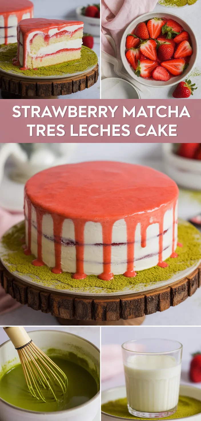 A photo of Strawberry Matcha Tres Leches Cake Recipe