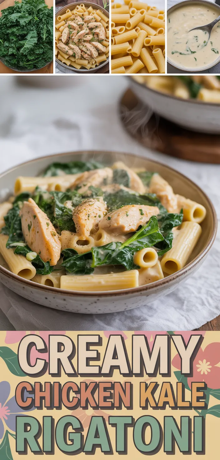 A photo of One Pot Rigatoni Alfredo With Chicken And Kale Recipe