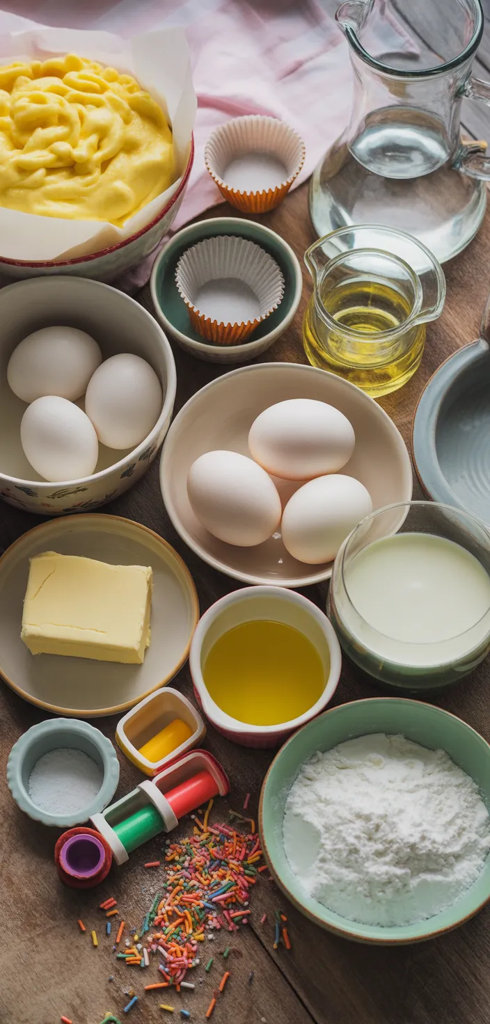 Ingredients photo for How To Make An Easy Rainbow Cupcake Cake Recipe