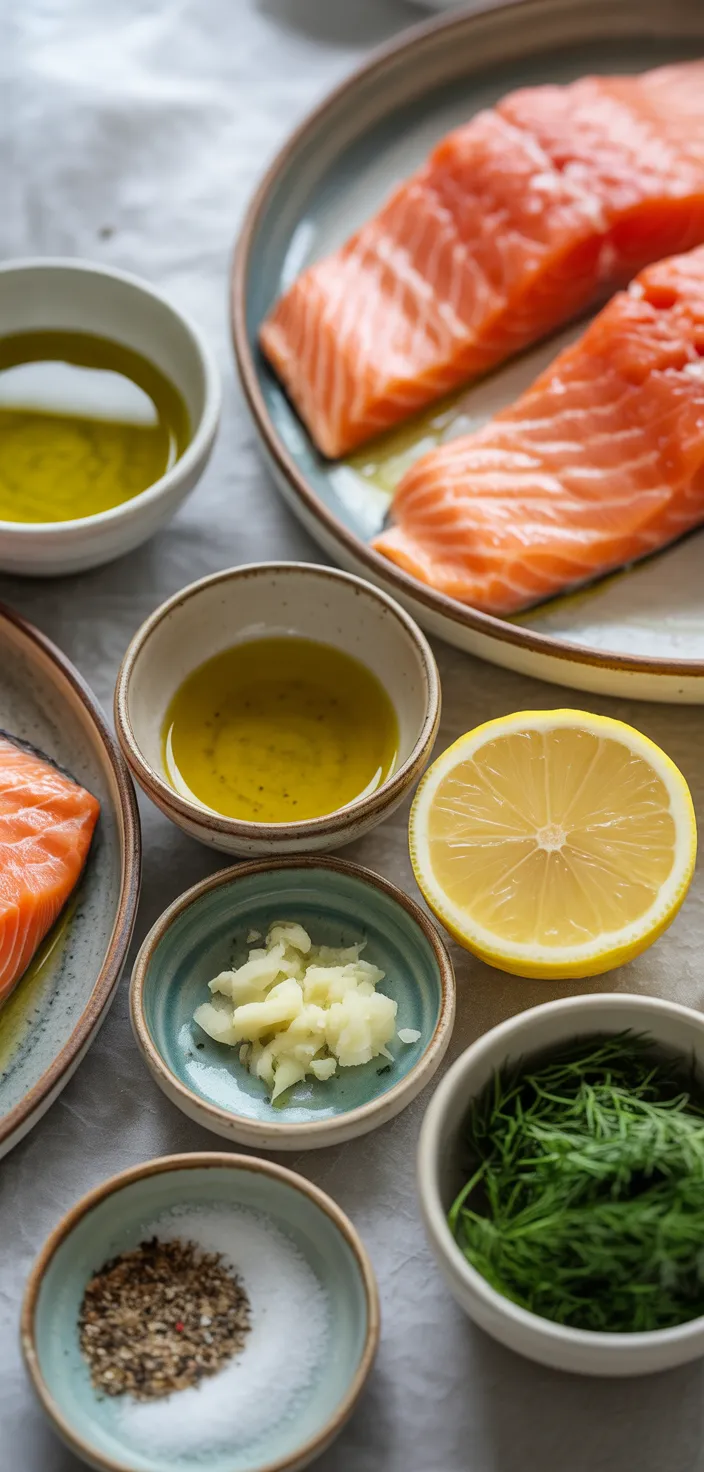 Ingredients photo for Easy One Pan Garlic Dill Lemon Baked Salmon Recipe