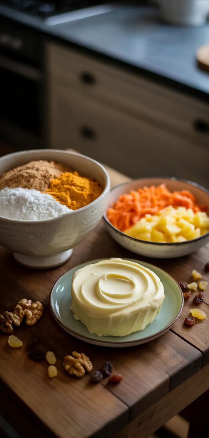 Ingredients photo for Moist Carrot Cake With Cream Cheese Frosting Recipe