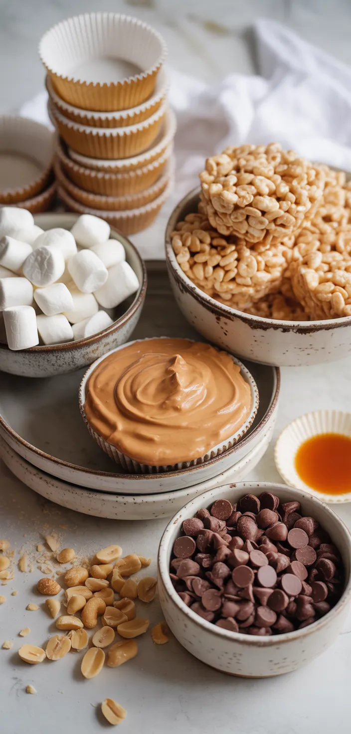Ingredients photo for PEANUT BUTTER CHOCOLATE RICE KRISPIE TREAT CUPS Recipe