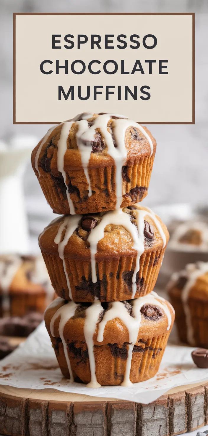 A photo of Espresso Chocolate Chunk Muffins With Espresso Cream Glaze Recipe
