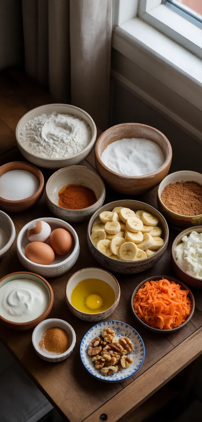 Ingredients photo for Easy Banana Carrot Muffins Recipe