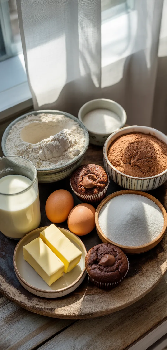Ingredients photo for Chocolate Cookie Dough Stuffed Cupcakes Recipe