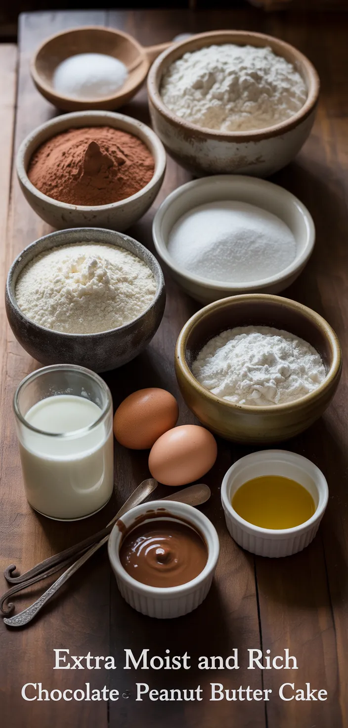 Ingredients photo for Extra Moist And Rich Chocolate Peanut Butter Cake Recipe