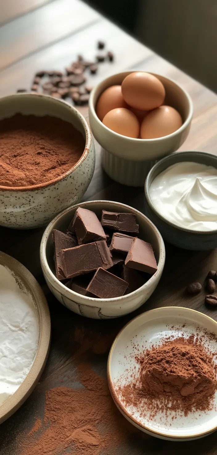 Ingredients photo for Flourless Chocolate Cake + Mocha Whipped Cream (Gluten Free) Recipe
