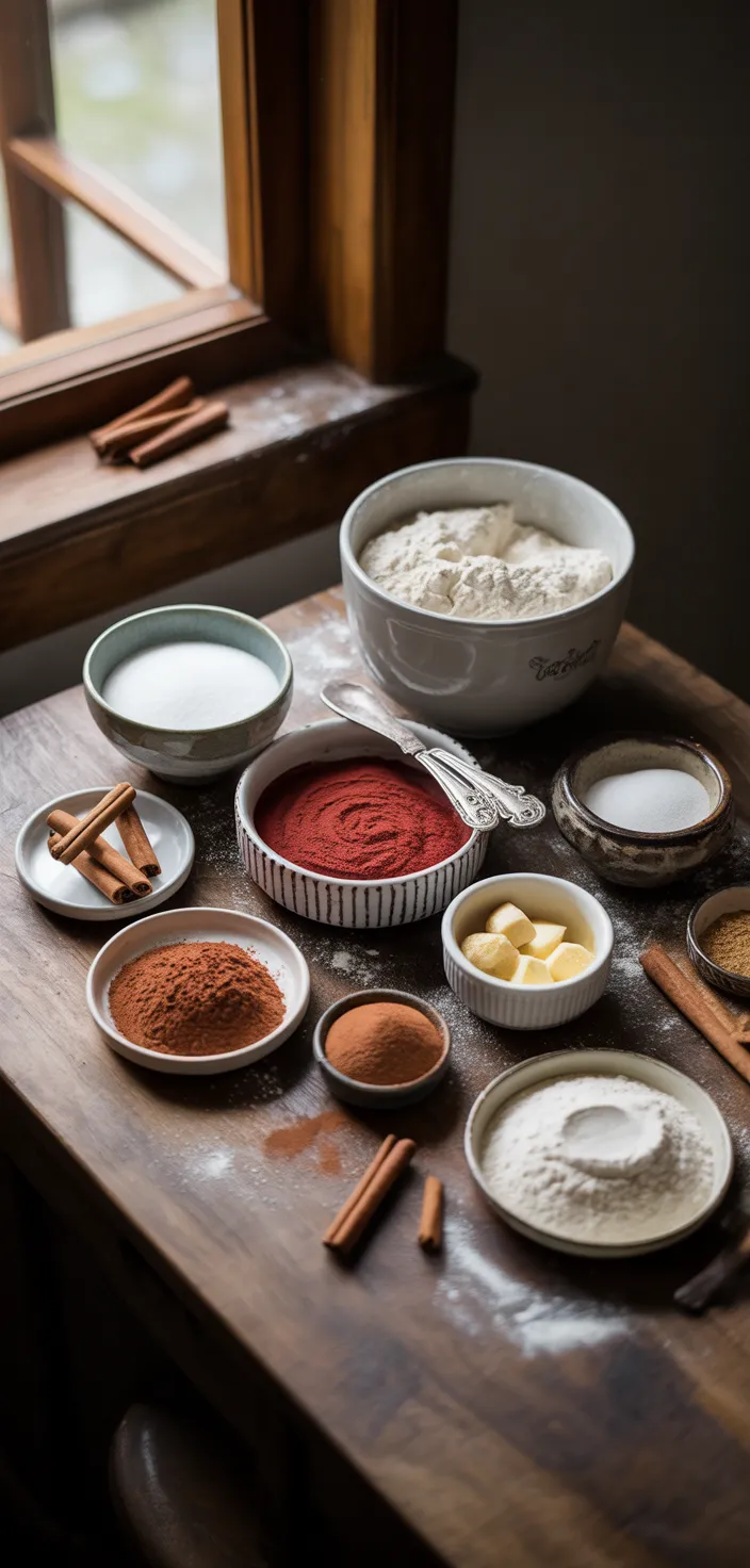 Ingredients photo for Irresistible Red Velvet Cinnamon Rolls Recipe