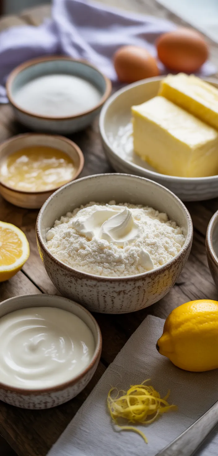 Ingredients photo for Lemon Yogurt Sheet Cake With Lemon Curd Swiss Meringue Buttercream Recipe