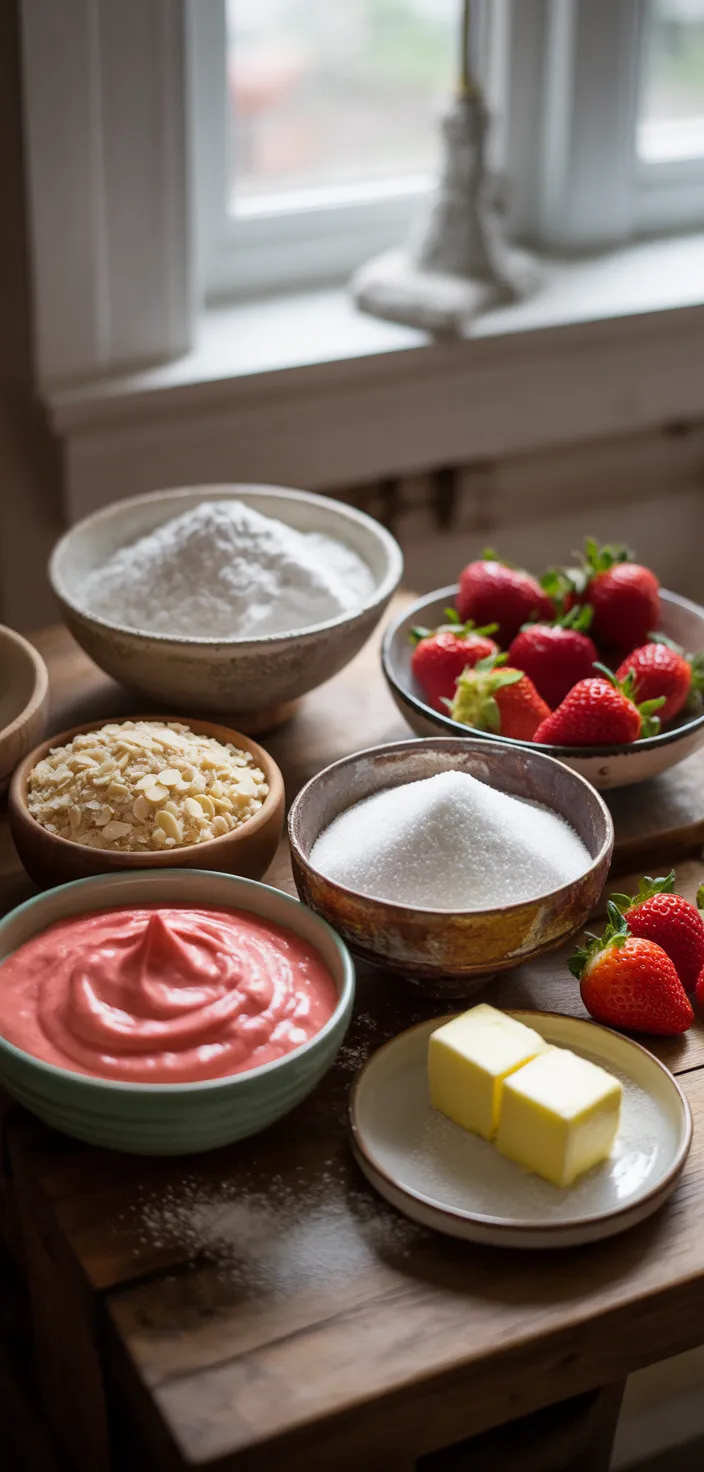 Ingredients photo for Almond Cupcakes With Fresh Strawberry Buttercream Recipe