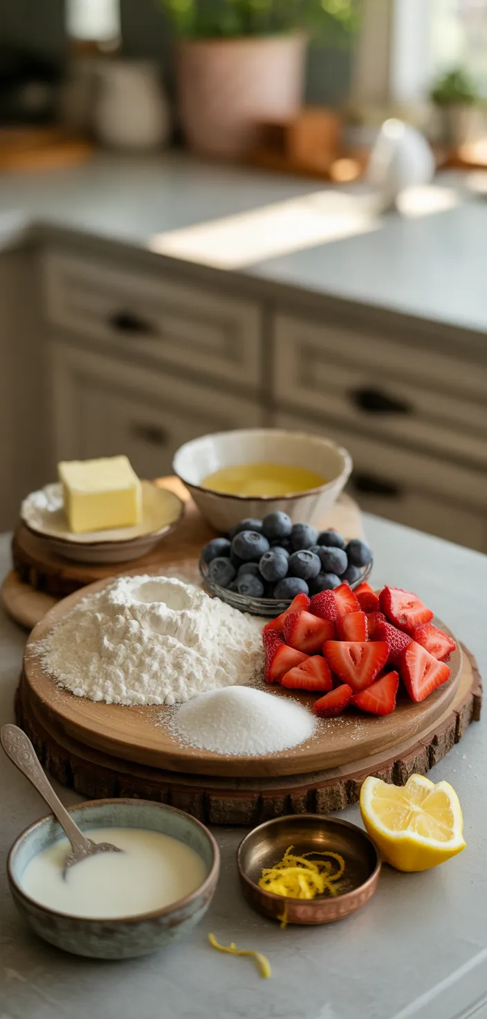Ingredients photo for Bakery Style Strawberry Blueberry Muffins Recipe
