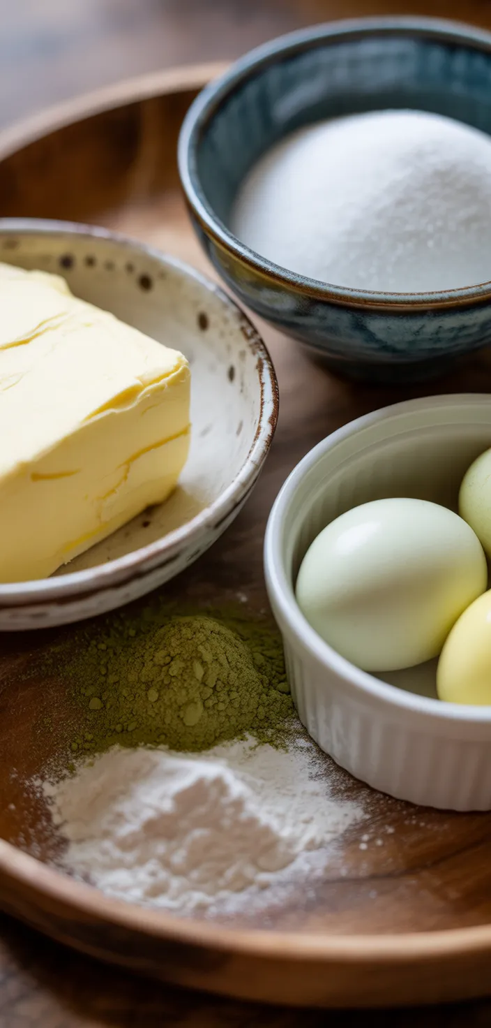 Ingredients photo for Japanese Matcha Pound Cake With Subtle Sweetness Recipe