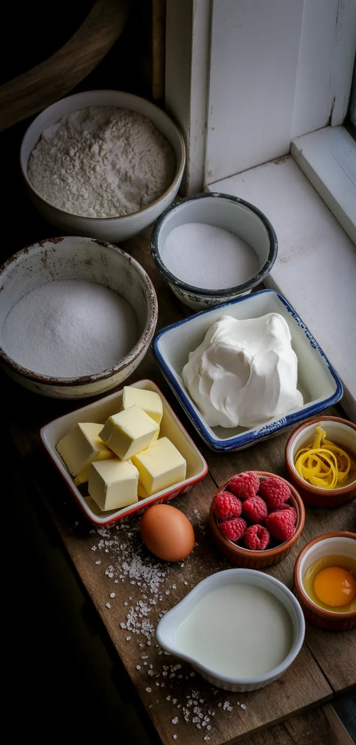 Ingredients photo for DELICIOUS RASPBERRY SCONES Recipe