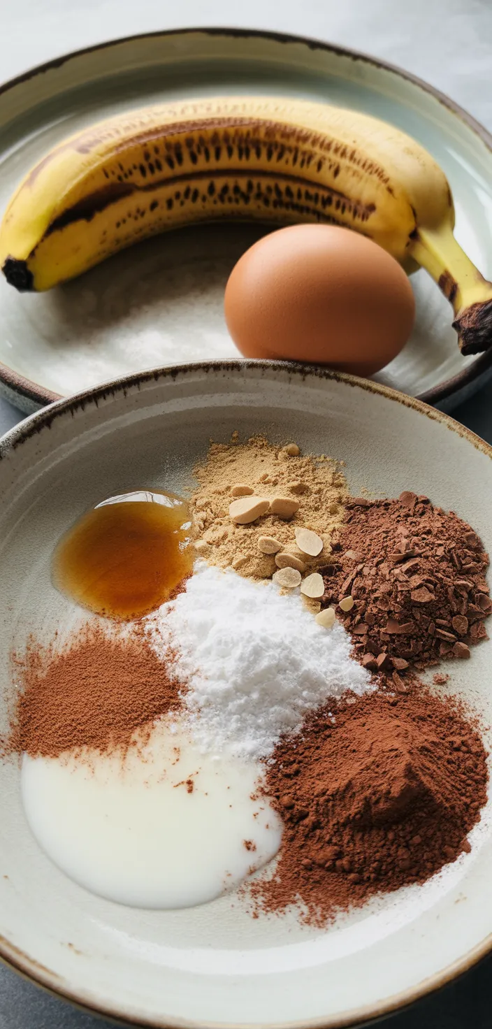 Ingredients photo for Healthy Microwave Chocolate Banana Mug Cake Recipe