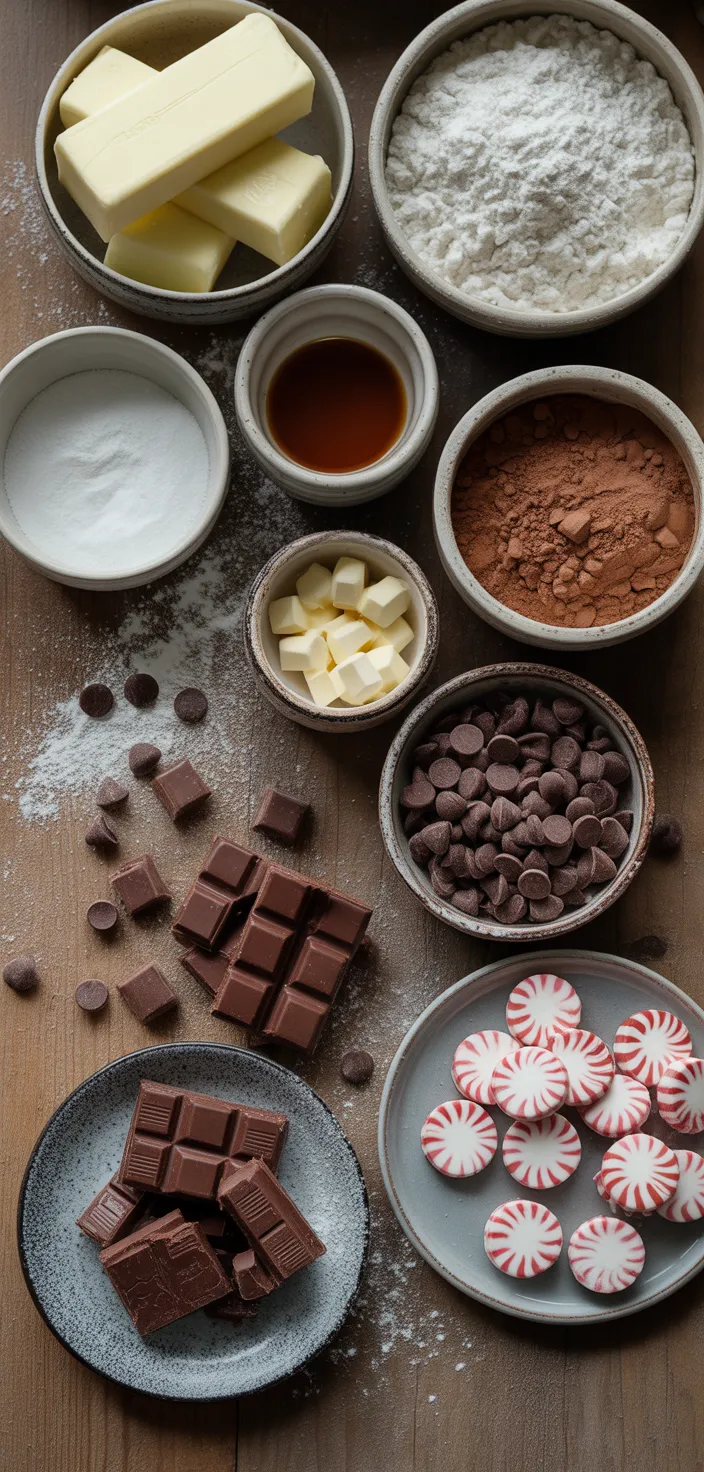Ingredients photo for Peppermint Chocolate Shortbread Cookies Recipe